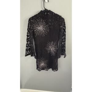 FREE PEOPLE $168 Womens North Star Bell-Sleeve Mini Dress NEW Black Lace Size 0
